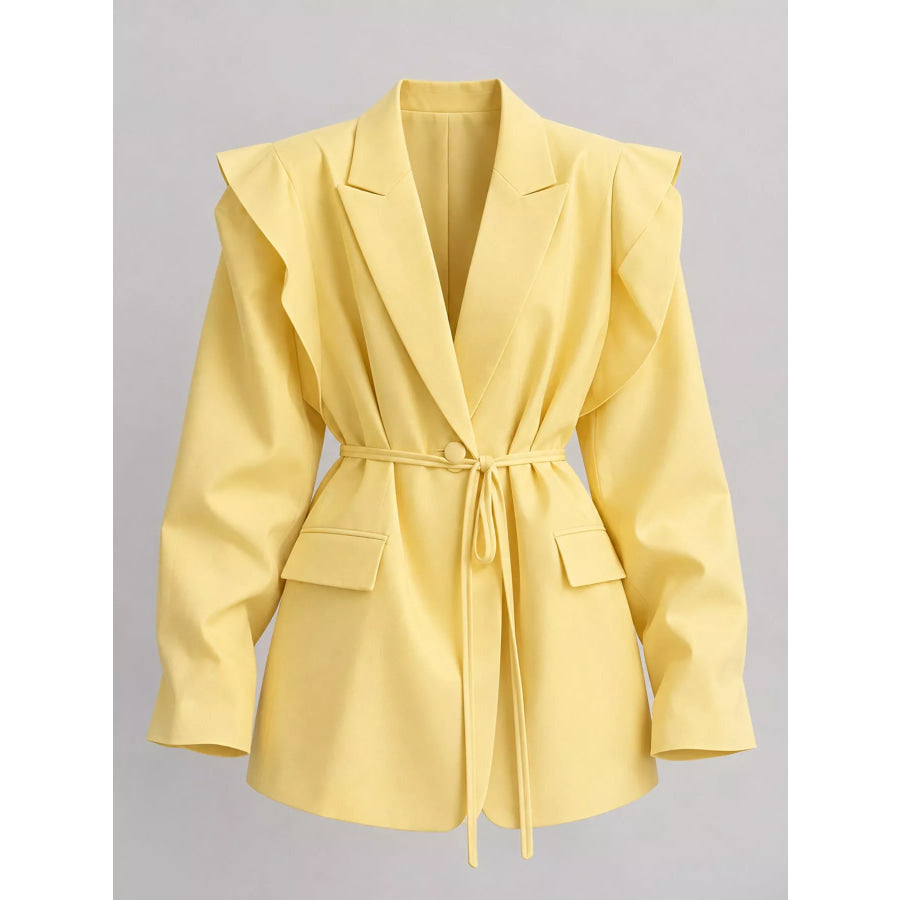 Full Size Lapel Collar Long Sleeve Blazer Plus Apparel and Accessories