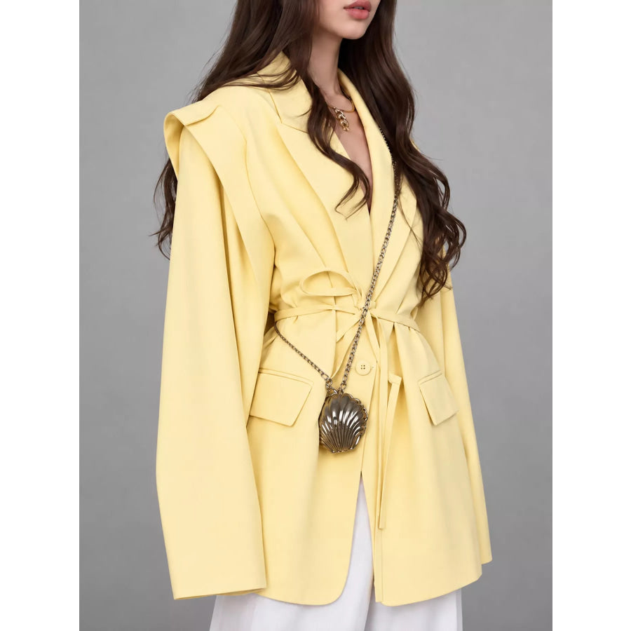 Full Size Lapel Collar Long Sleeve Blazer Plus Apparel and Accessories