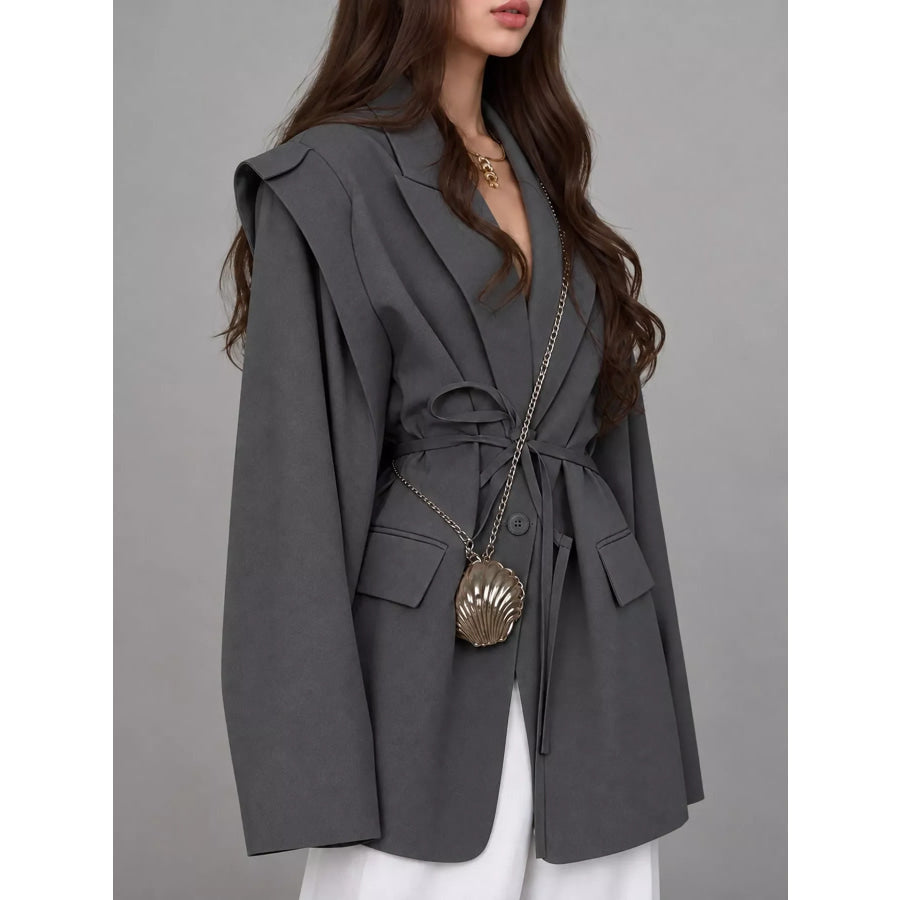 Full Size Lapel Collar Long Sleeve Blazer Plus Apparel and Accessories