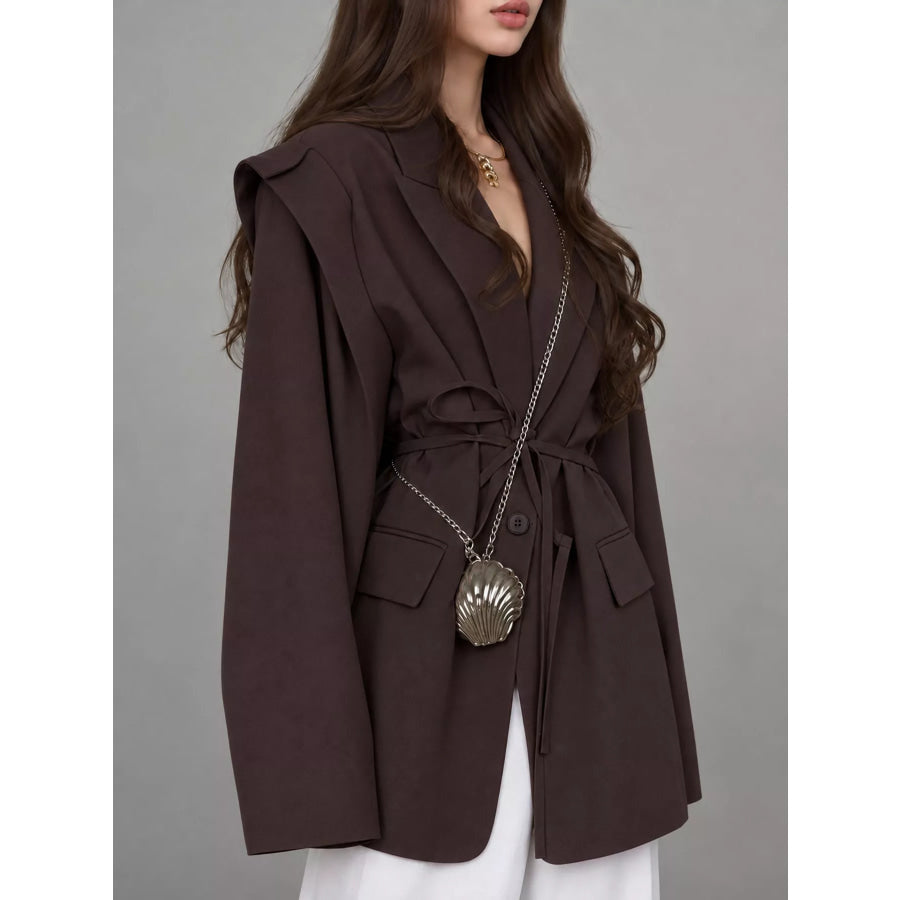 Full Size Lapel Collar Long Sleeve Blazer Plus Apparel and Accessories