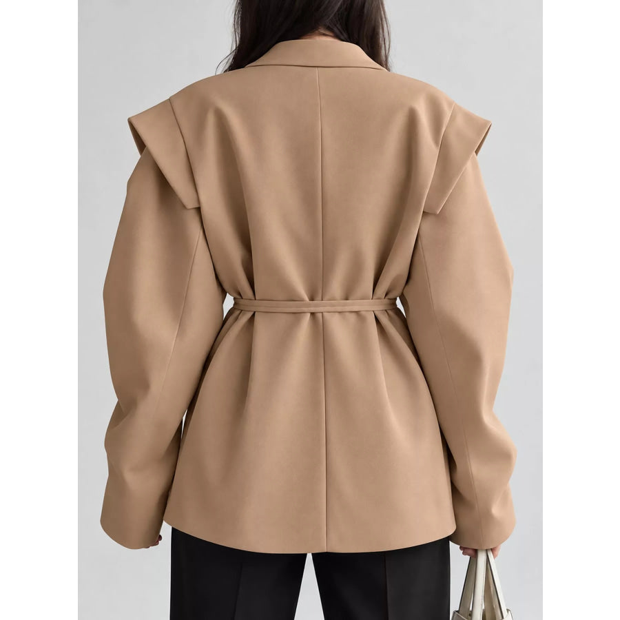 Full Size Lapel Collar Long Sleeve Blazer Plus Apparel and Accessories