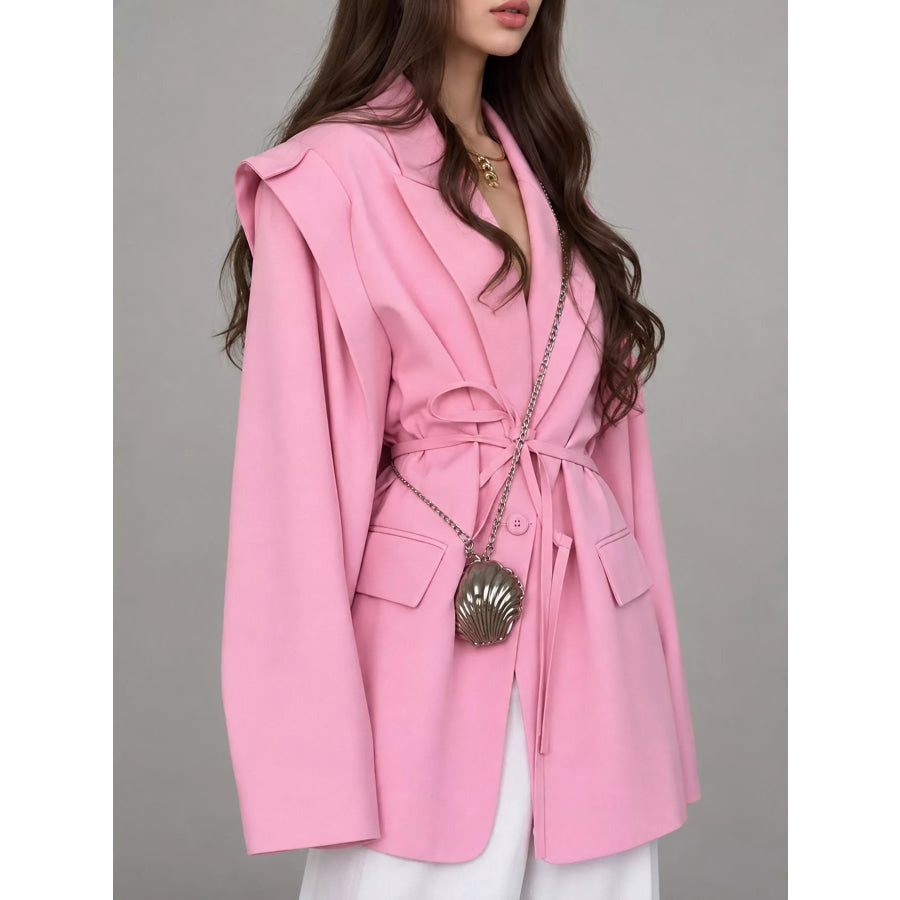 Full Size Lapel Collar Long Sleeve Blazer Plus Apparel and Accessories