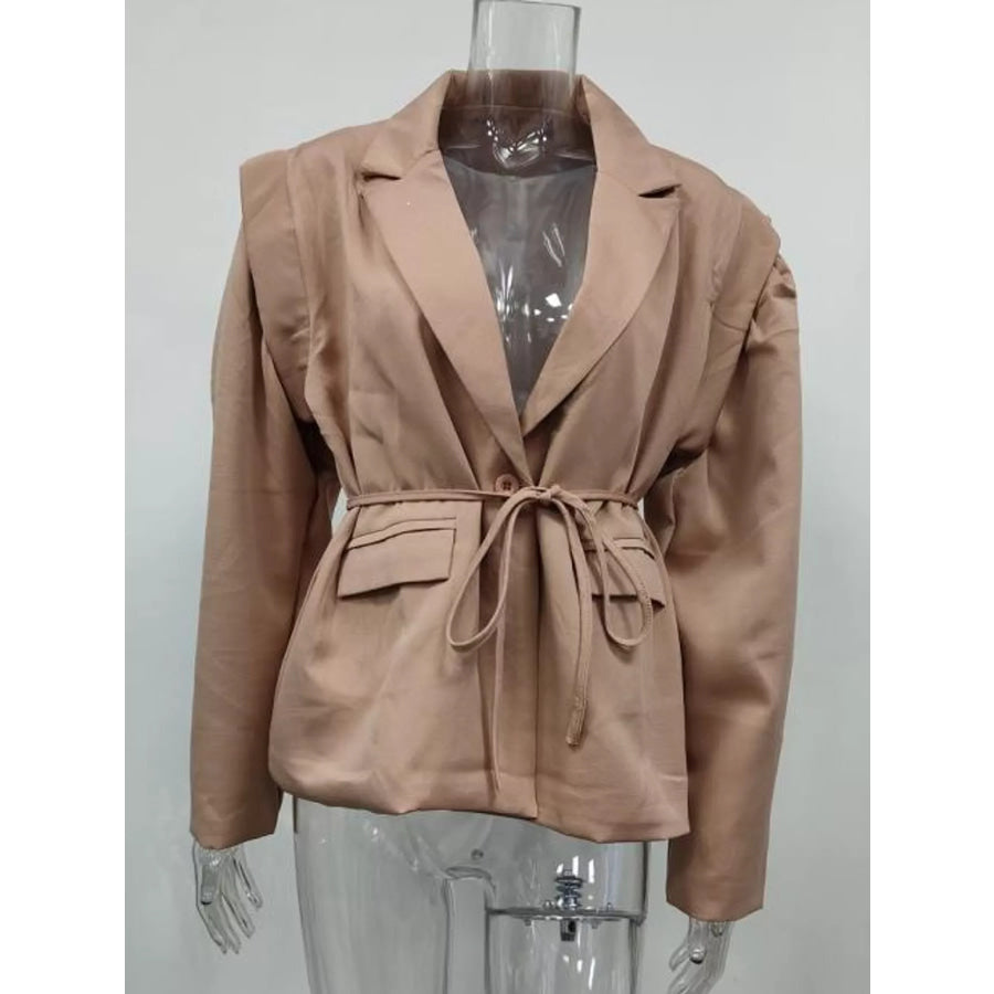 Full Size Lapel Collar Long Sleeve Blazer Plus Apparel and Accessories