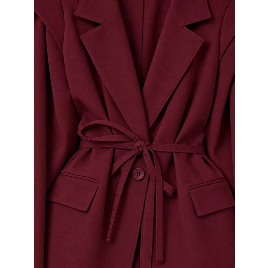 Full Size Lapel Collar Long Sleeve Blazer Plus Apparel and Accessories