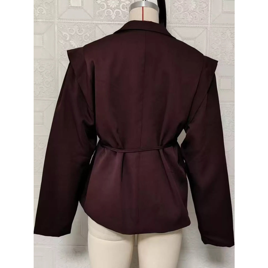 Full Size Lapel Collar Long Sleeve Blazer Plus Apparel and Accessories