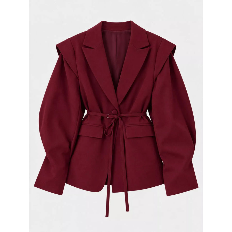 Full Size Lapel Collar Long Sleeve Blazer Plus Apparel and Accessories