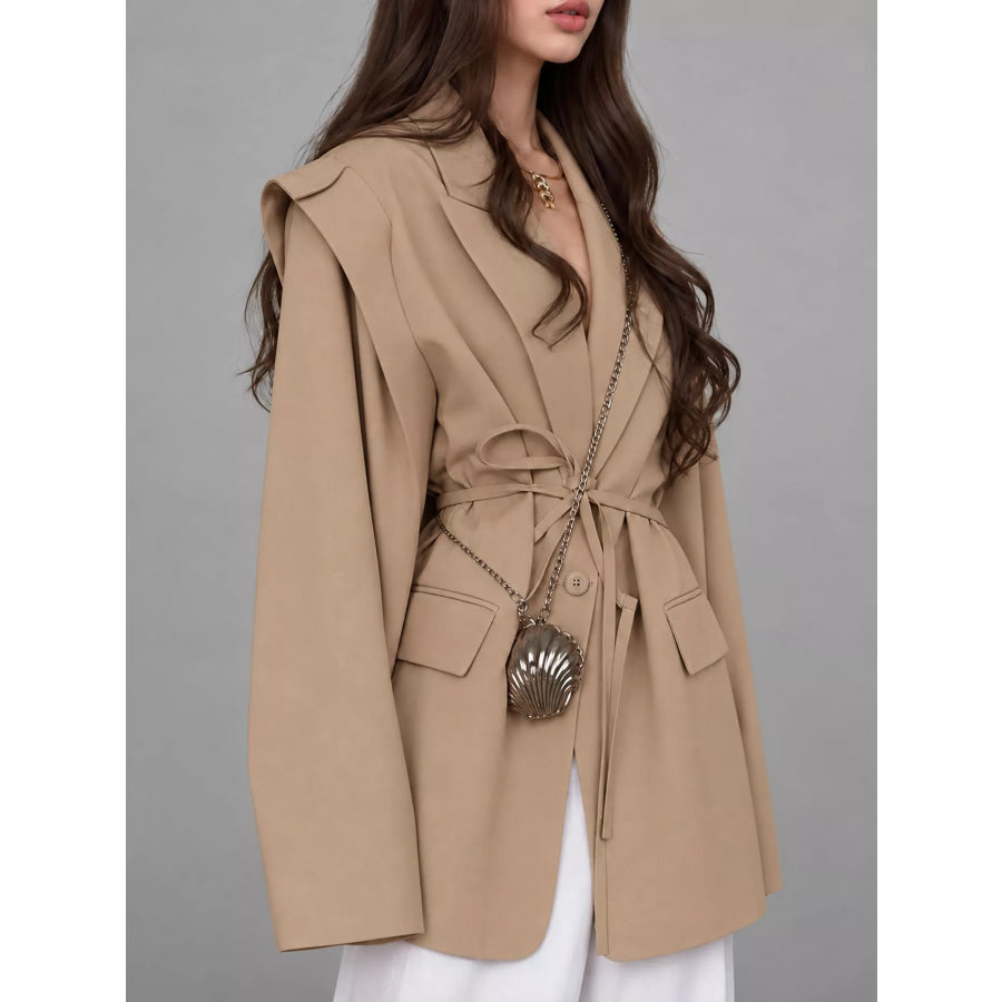 Full Size Lapel Collar Long Sleeve Blazer Plus Apparel and Accessories