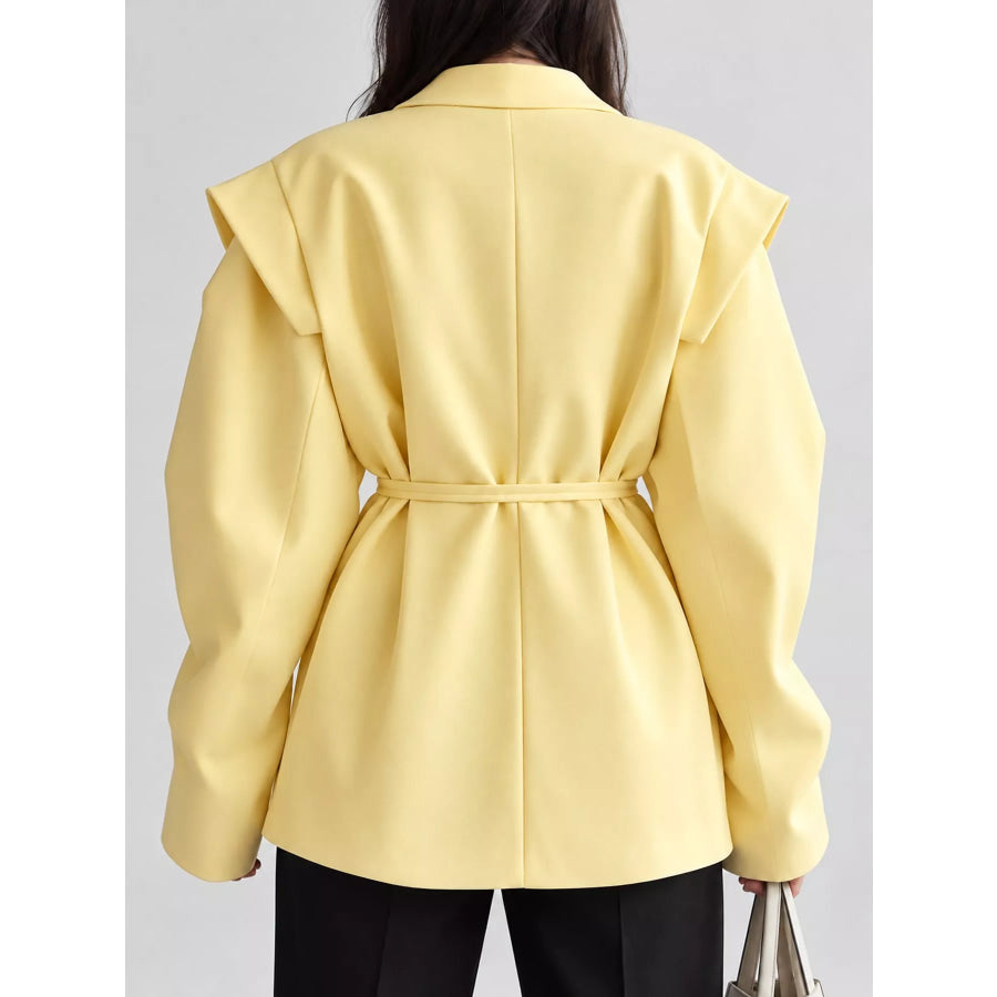 Full Size Lapel Collar Long Sleeve Blazer Plus Apparel and Accessories