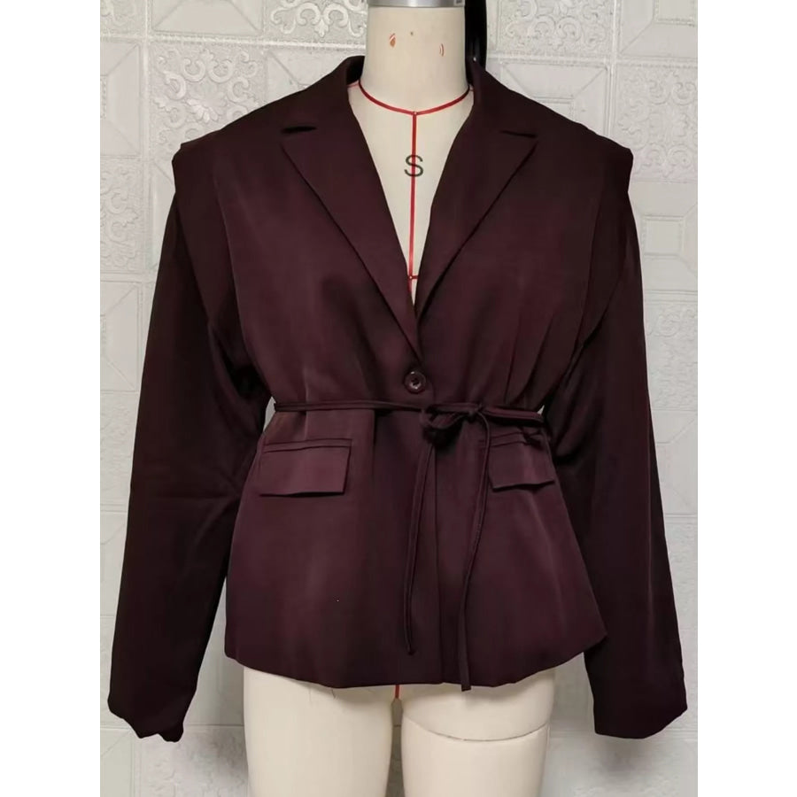 Full Size Lapel Collar Long Sleeve Blazer Plus Apparel and Accessories