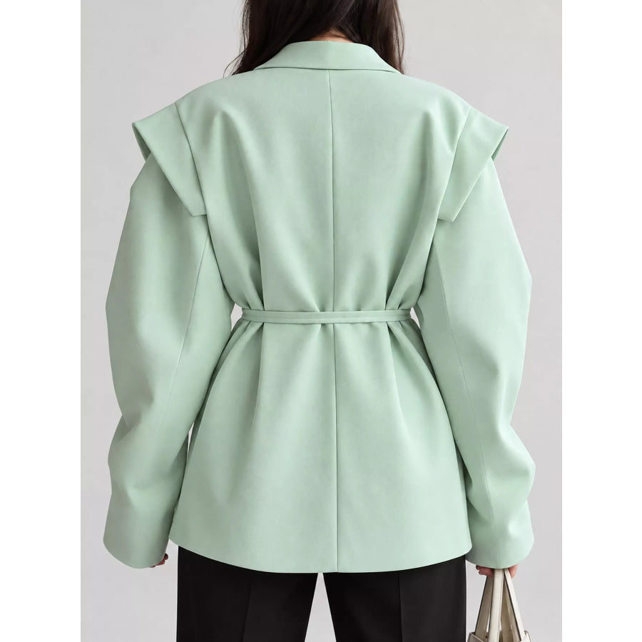 Full Size Lapel Collar Long Sleeve Blazer Plus Apparel and Accessories