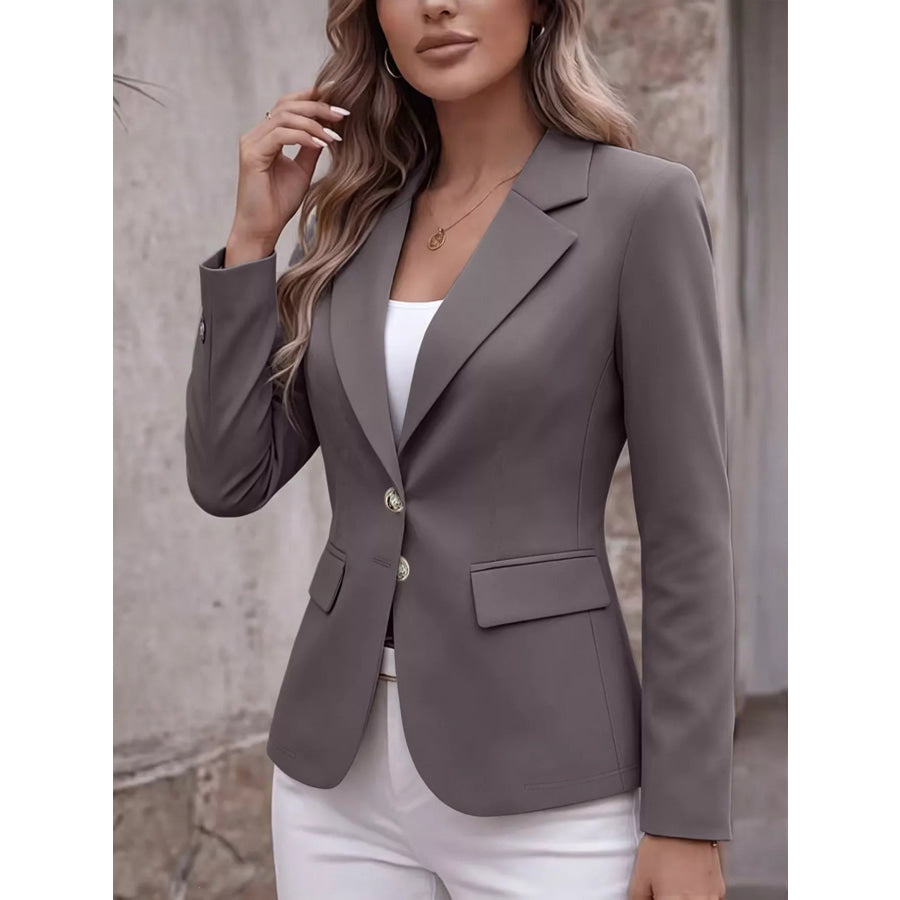 Full Size Lapel Collar Long Sleeve Blazer Plus Gray / S Apparel and Accessories