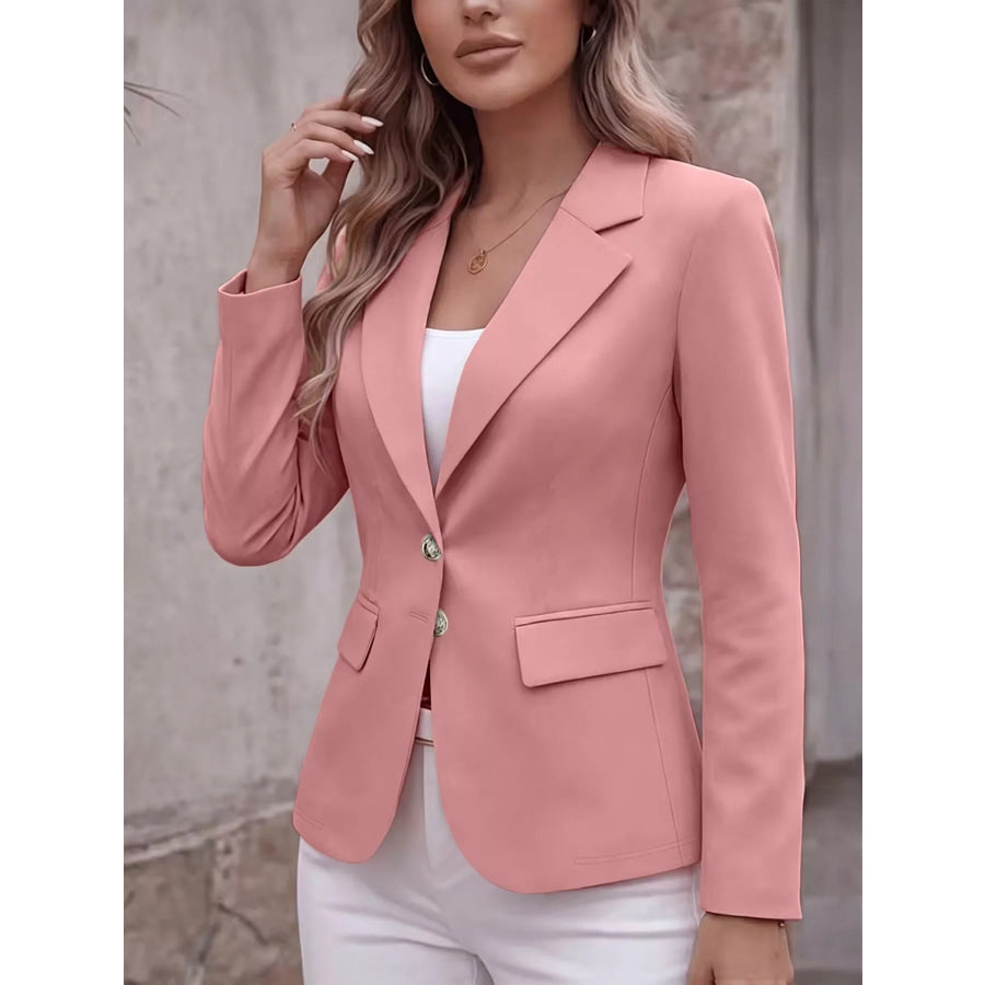 Full Size Lapel Collar Long Sleeve Blazer Plus Pink / S Apparel and Accessories