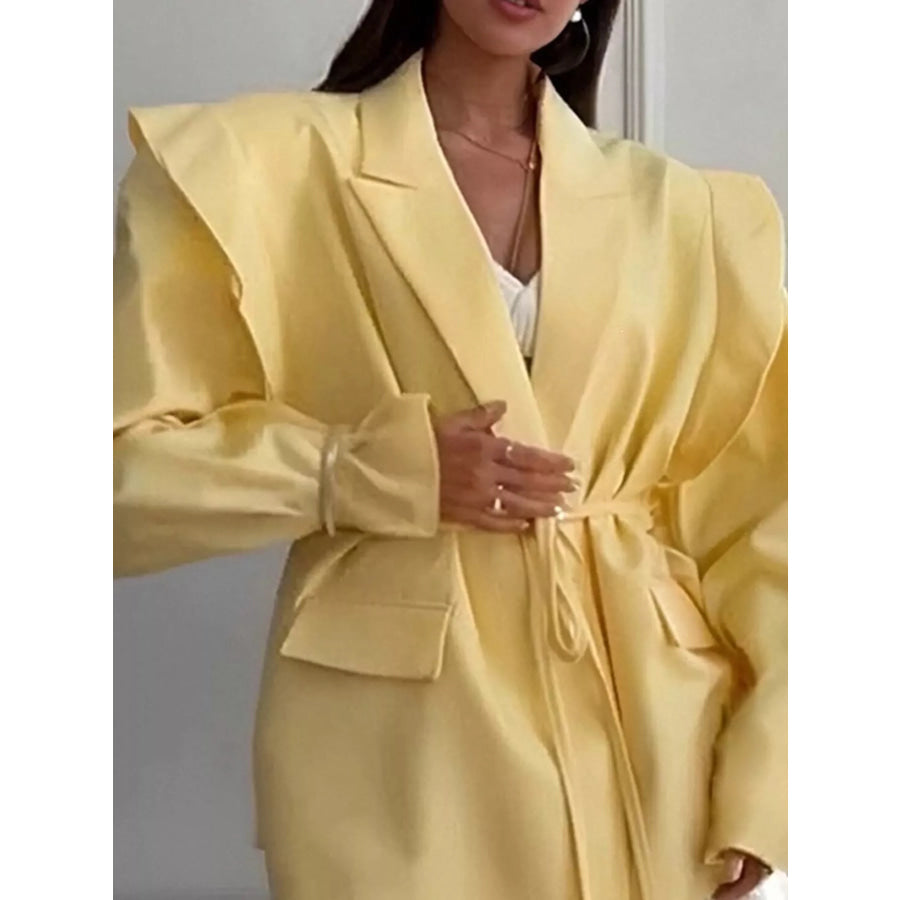 Full Size Lapel Collar Long Sleeve Blazer Plus Yellow / S Apparel and Accessories