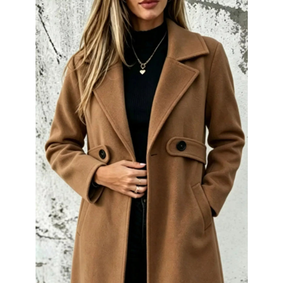 Full Size Lapel Collar Longline Overcoat Plus Apparel and Accessories