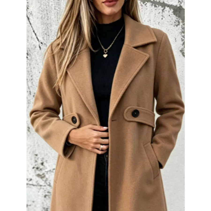 Full Size Lapel Collar Longline Overcoat Plus Apparel and Accessories