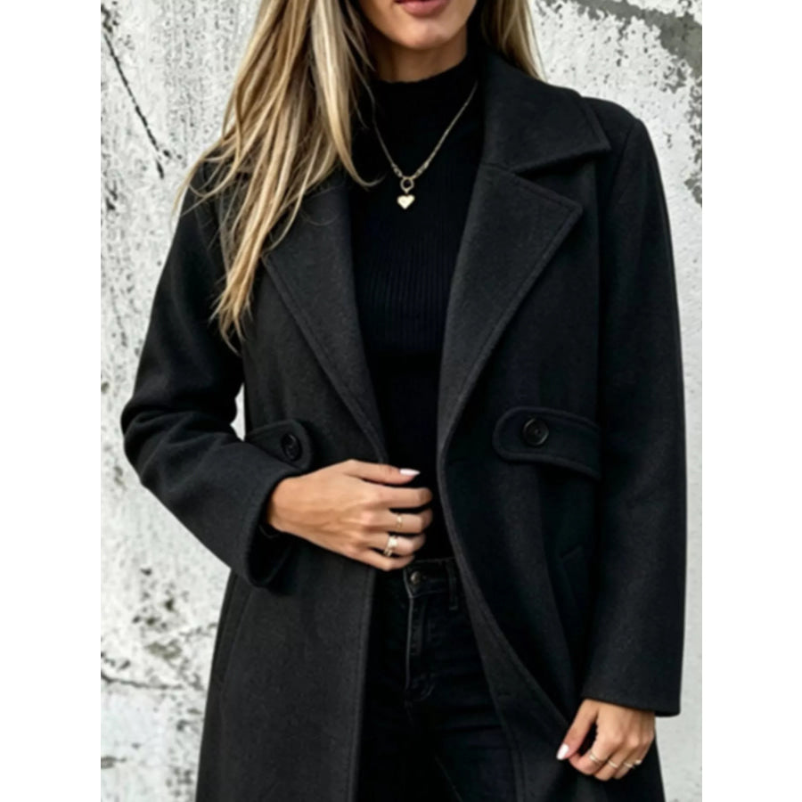 Full Size Lapel Collar Longline Overcoat Plus Apparel and Accessories