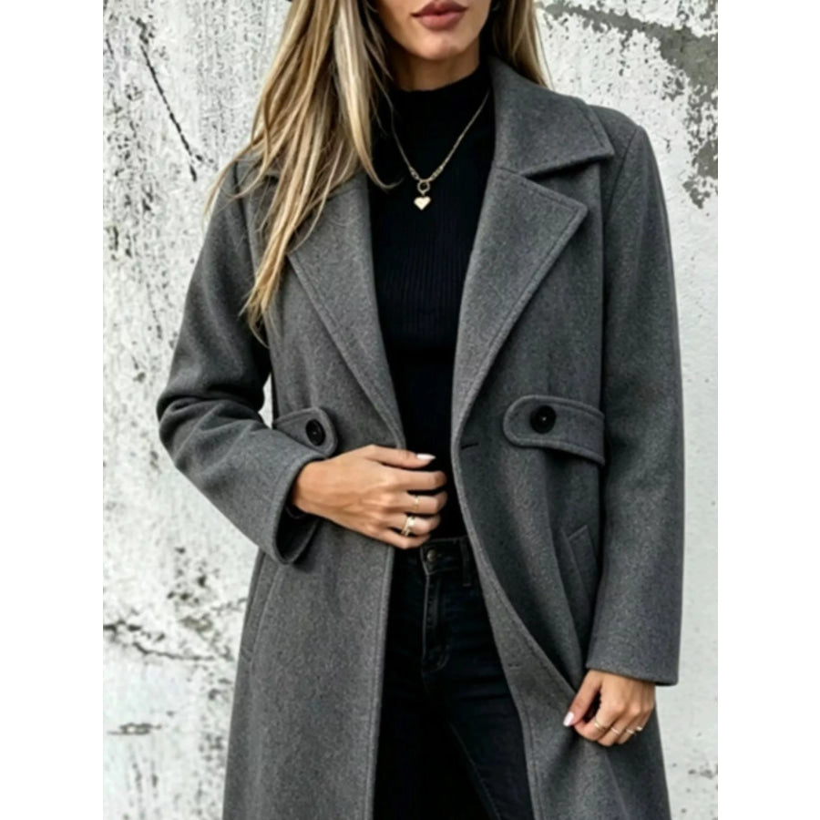 Full Size Lapel Collar Longline Overcoat Plus Apparel and Accessories