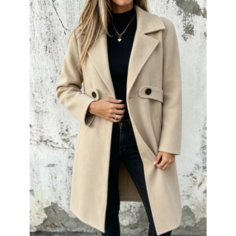 Full Size Lapel Collar Longline Overcoat Plus Apparel and Accessories