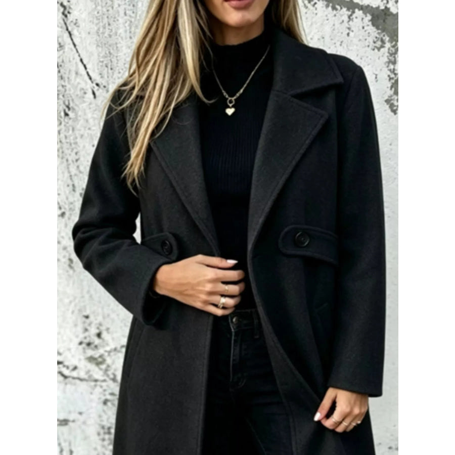 Full Size Lapel Collar Longline Overcoat Plus Apparel and Accessories