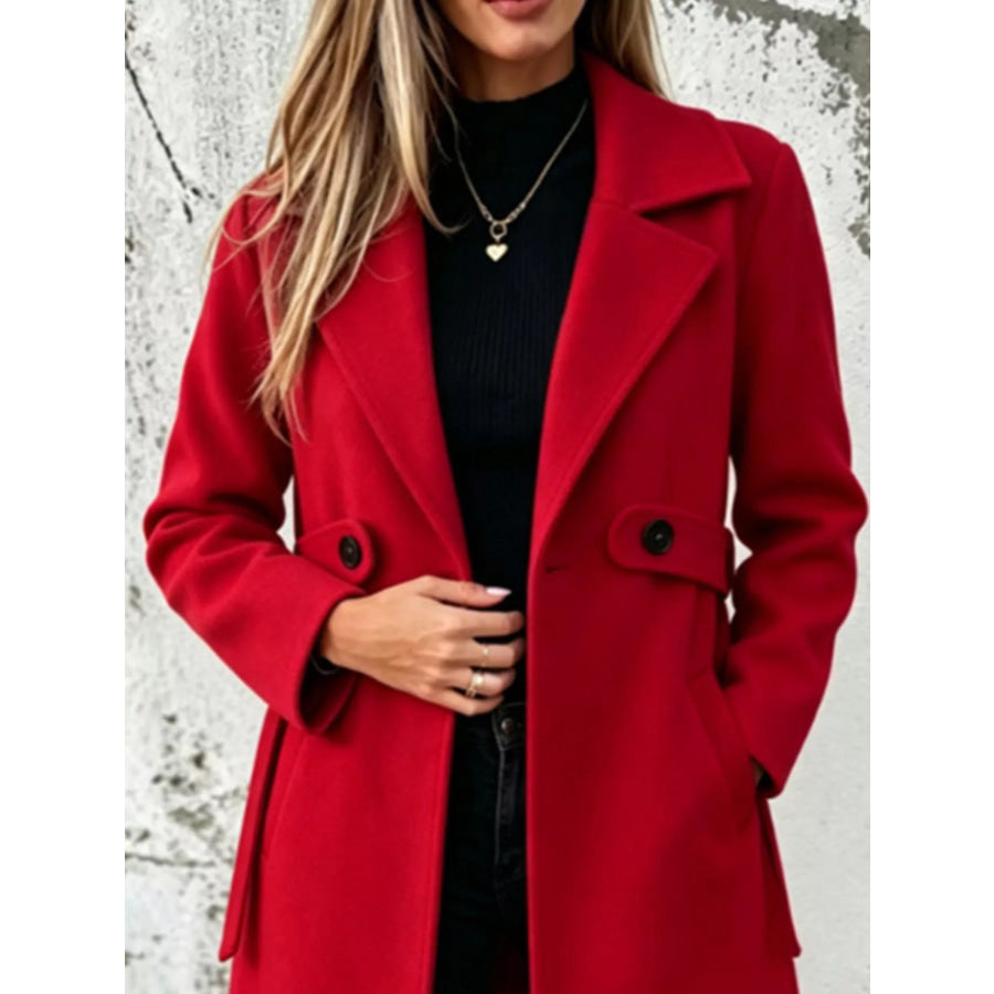Full Size Lapel Collar Longline Overcoat Plus Apparel and Accessories