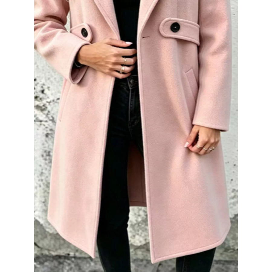 Full Size Lapel Collar Longline Overcoat Plus Apparel and Accessories