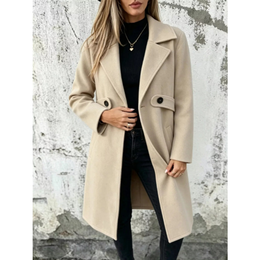 Full Size Lapel Collar Longline Overcoat Plus Apricot / XS Apparel and Accessories