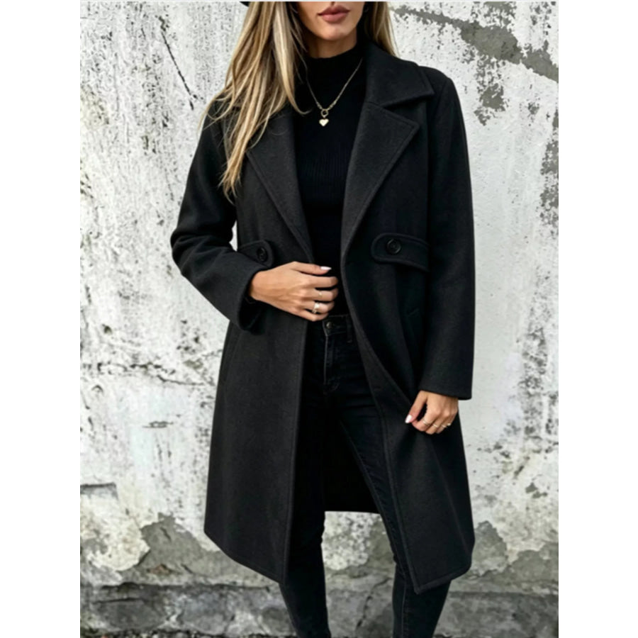 Full Size Lapel Collar Longline Overcoat Plus Dark Gray / XS Apparel and Accessories