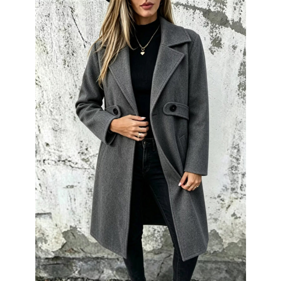 Full Size Lapel Collar Longline Overcoat Plus Light Gray / XS Apparel and Accessories