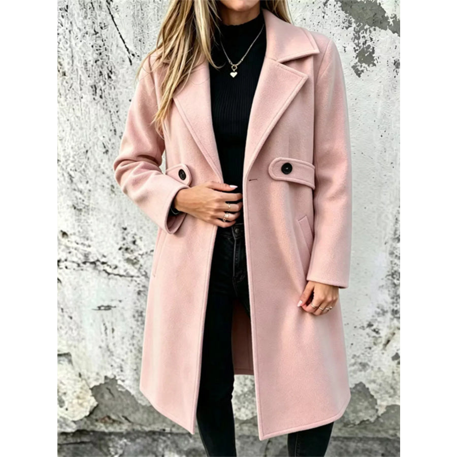 Full Size Lapel Collar Longline Overcoat Plus Pink / XS Apparel and Accessories