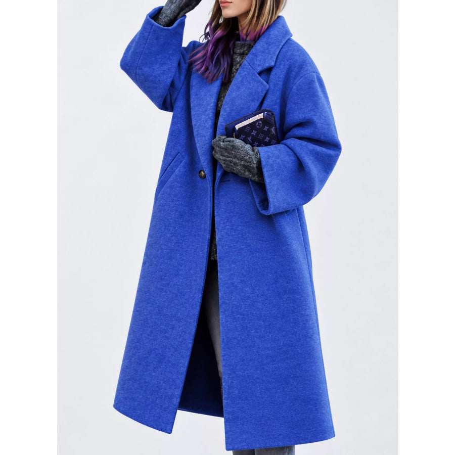 Full Size Lapel Collar One Button Coat Plus Apparel and Accessories