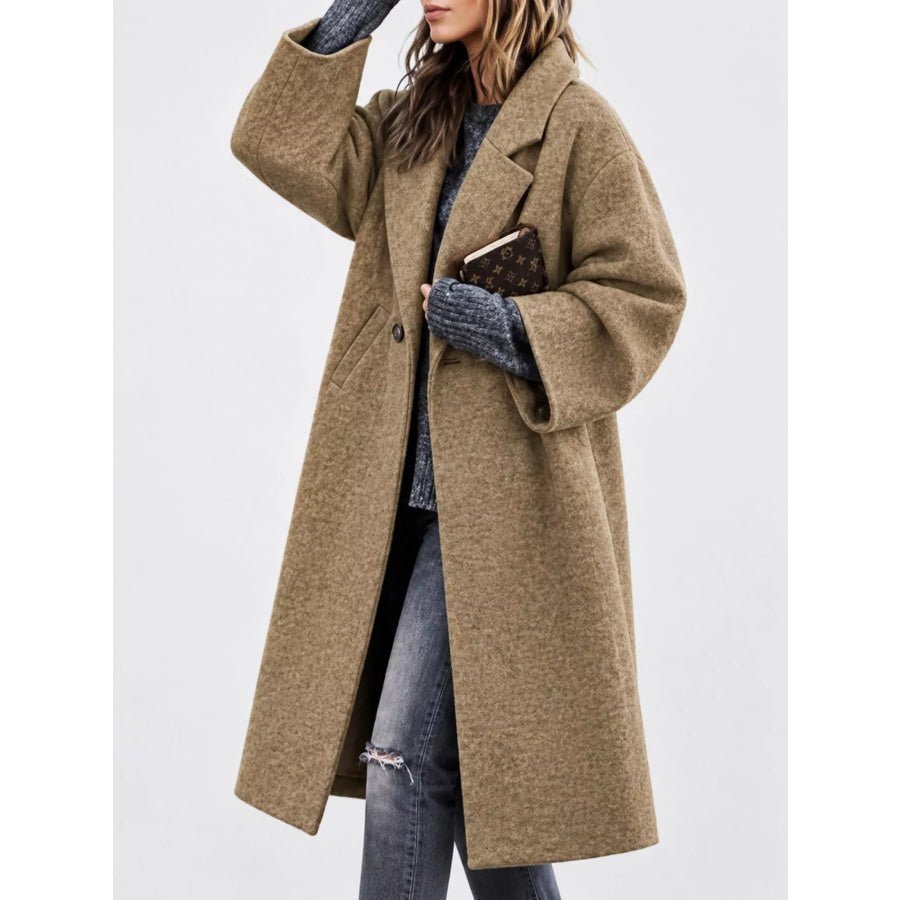 Full Size Lapel Collar One Button Coat Plus Apparel and Accessories