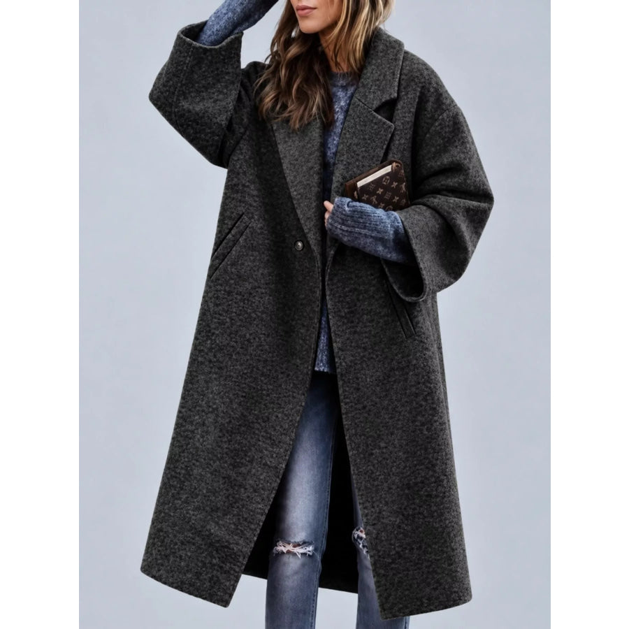Full Size Lapel Collar One Button Coat Plus Apparel and Accessories