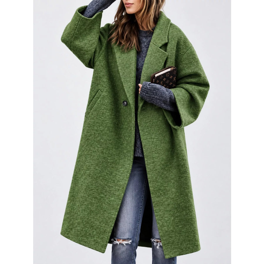 Full Size Lapel Collar One Button Coat Plus Apparel and Accessories