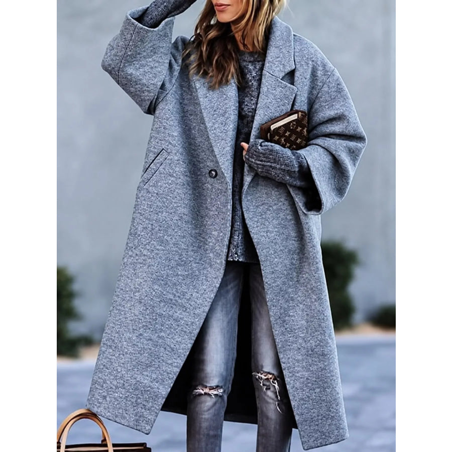 Full Size Lapel Collar One Button Coat Plus Apparel and Accessories