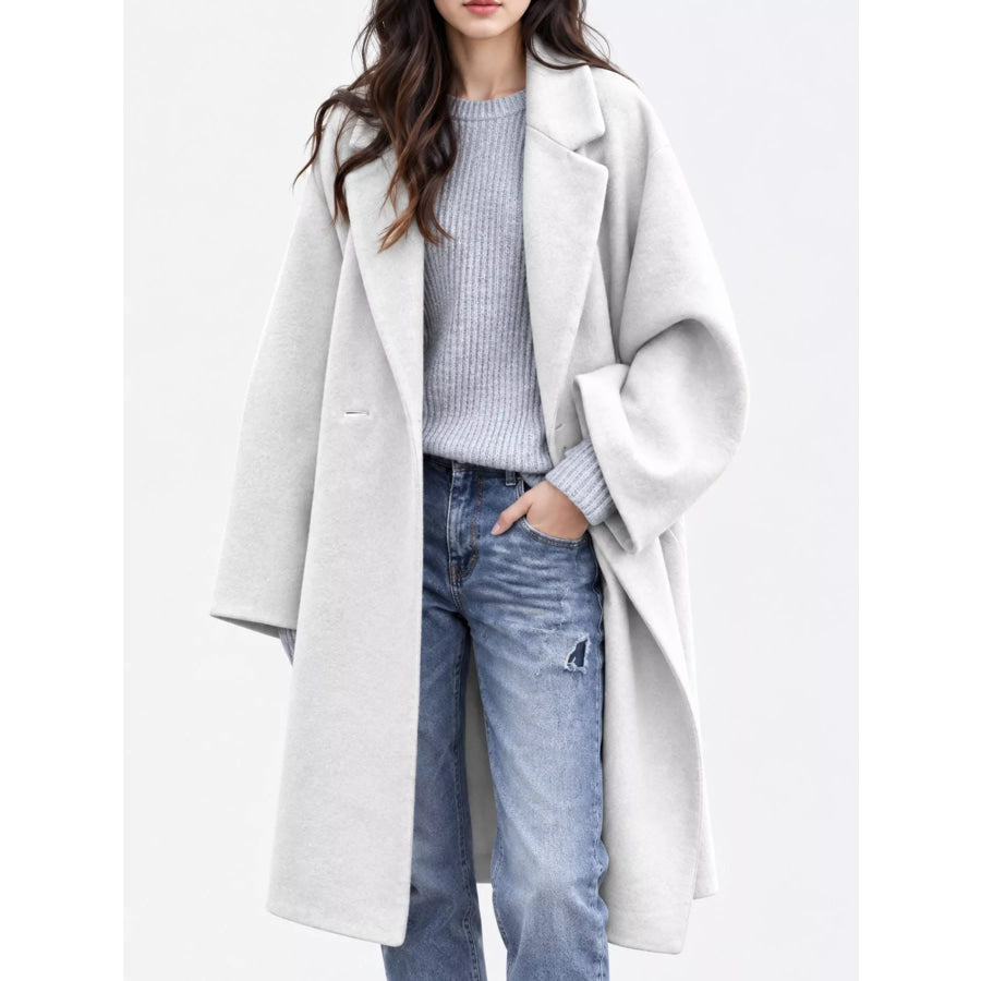 Full Size Lapel Collar One Button Coat Plus Apparel and Accessories