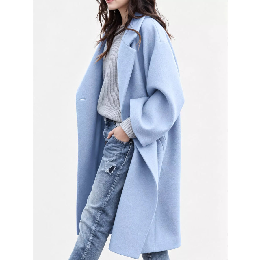 Full Size Lapel Collar One Button Coat Plus Apparel and Accessories