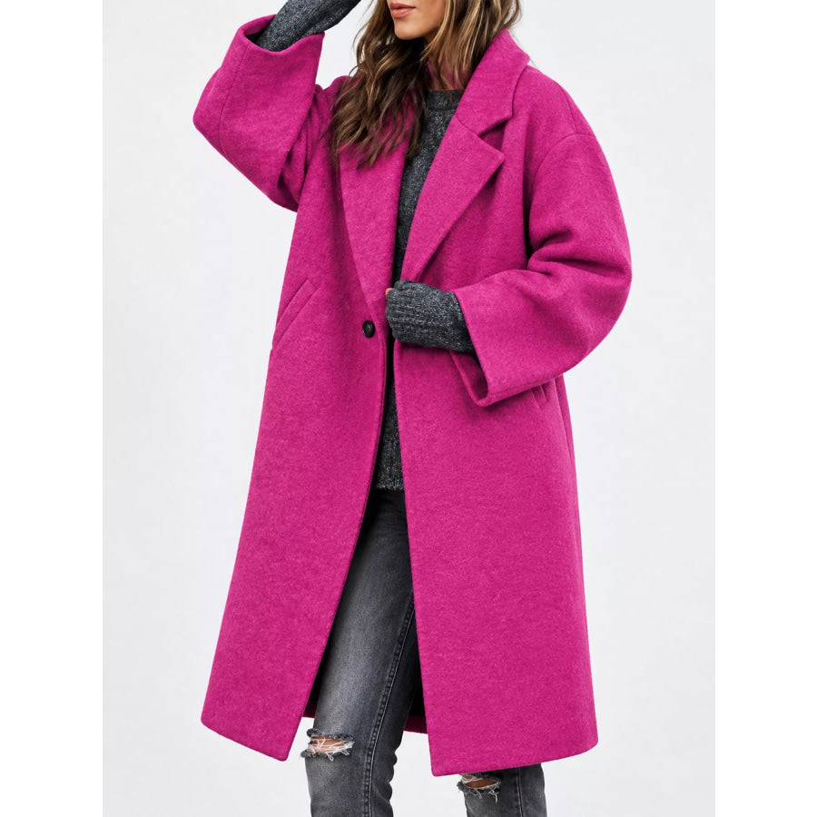 Full Size Lapel Collar One Button Coat Plus Apparel and Accessories