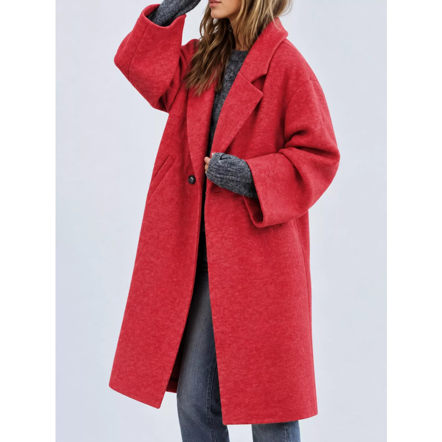 Full Size Lapel Collar One Button Coat Plus Apparel and Accessories