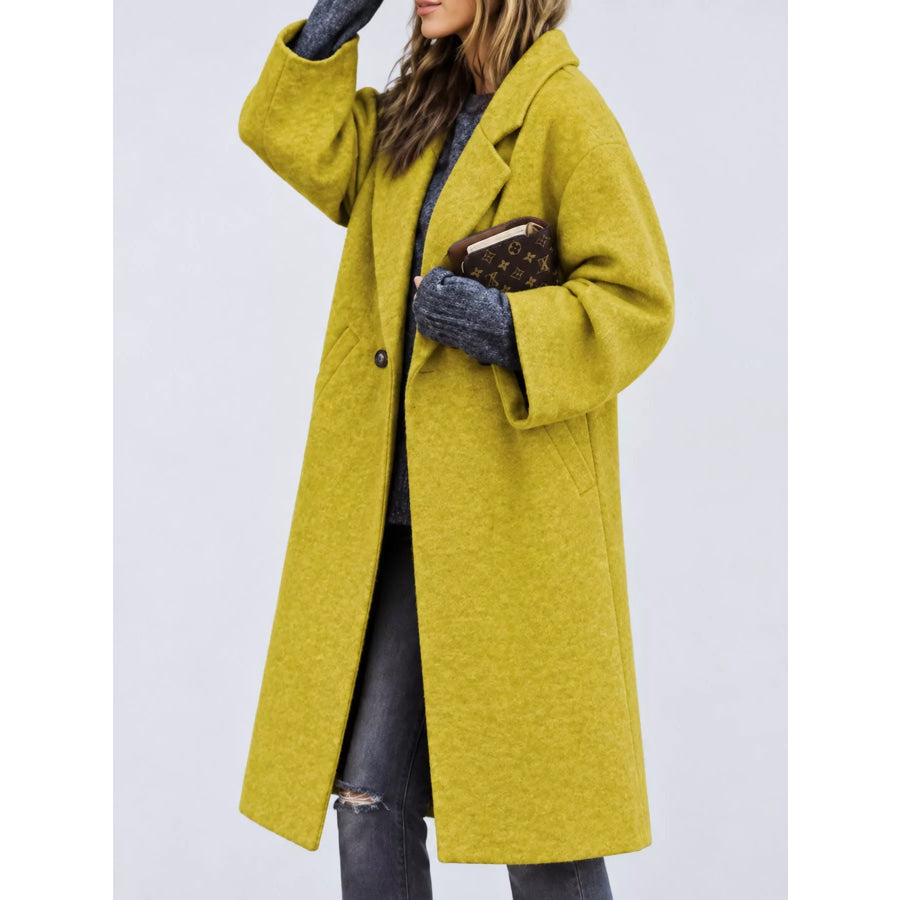 Full Size Lapel Collar One Button Coat Plus Apparel and Accessories