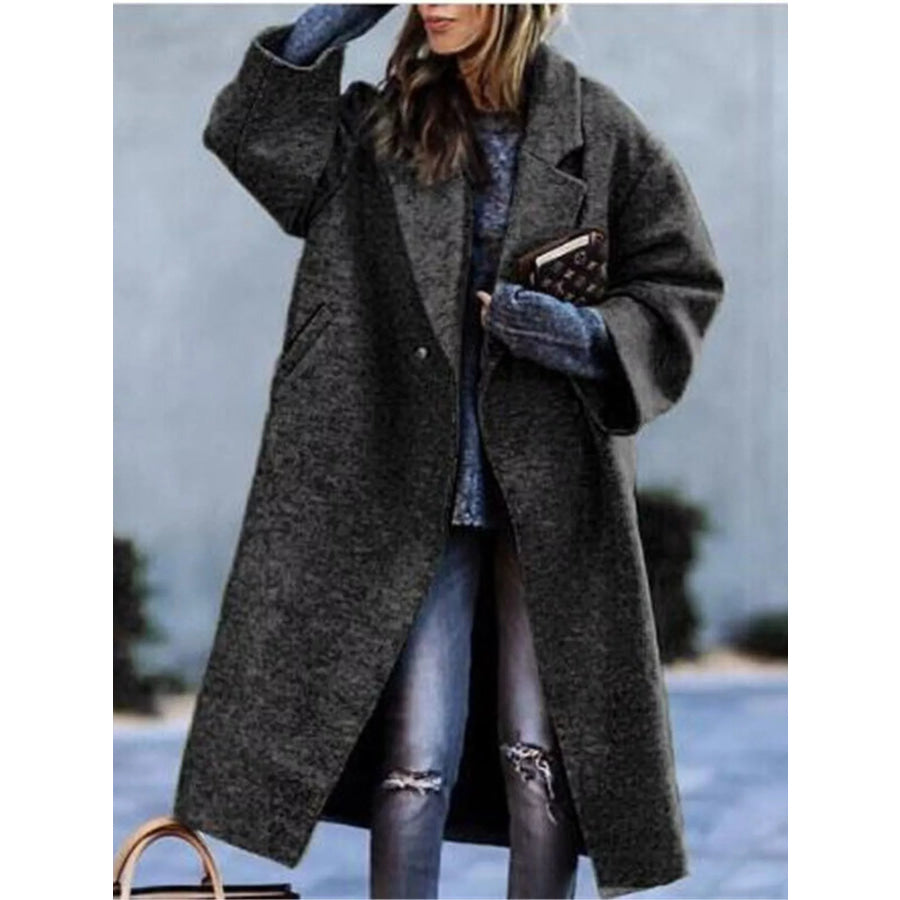 Full Size Lapel Collar One Button Coat Plus Black / S Apparel and Accessories