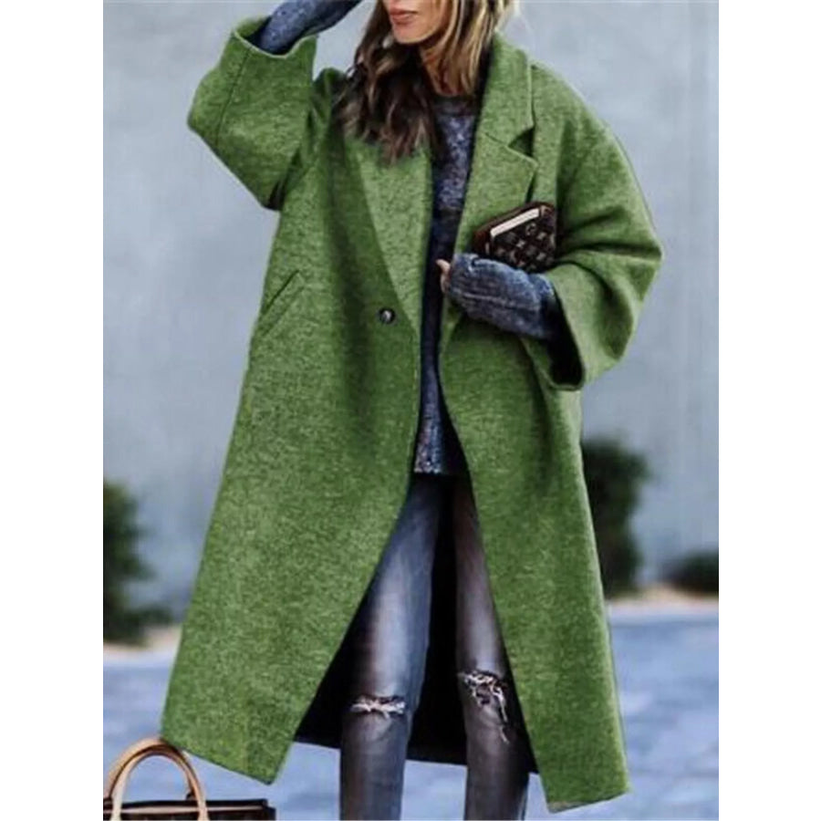 Full Size Lapel Collar One Button Coat Plus Dark Green / S Apparel and Accessories