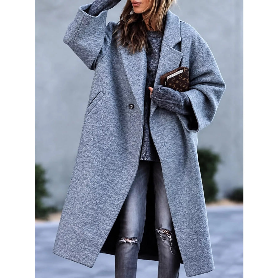 Full Size Lapel Collar One Button Coat Plus Gray / S Apparel and Accessories