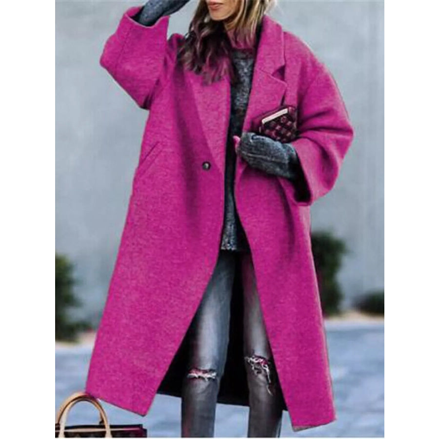 Full Size Lapel Collar One Button Coat Plus Hot Pink / S Apparel and Accessories