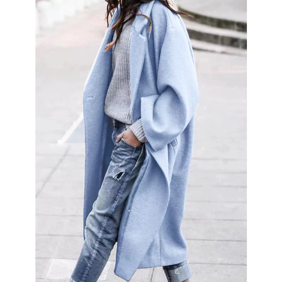 Full Size Lapel Collar One Button Coat Plus Light Blue / S Apparel and Accessories