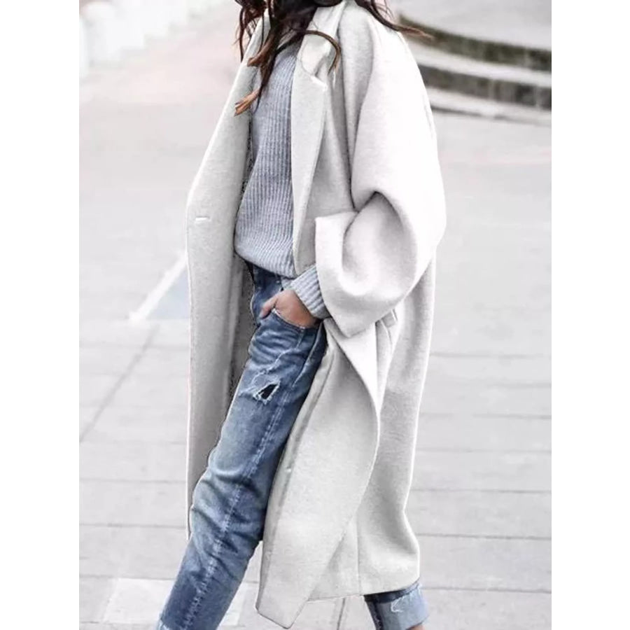 Full Size Lapel Collar One Button Coat Plus White / S Apparel and Accessories