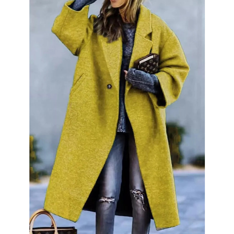 Full Size Lapel Collar One Button Coat Plus Yellow / S Apparel and Accessories