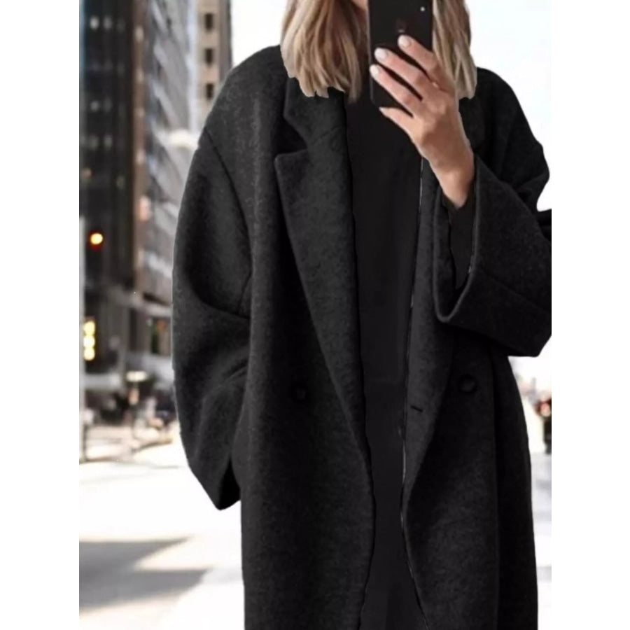 Full Size Lapel Collar Wool Blend Longline Coat Plus Size Apparel and Accessories