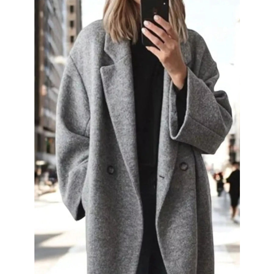 Full Size Lapel Collar Wool Blend Longline Coat Plus Size Apparel and Accessories