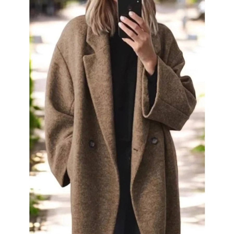 Full Size Lapel Collar Wool Blend Longline Coat Plus Size Apparel and Accessories