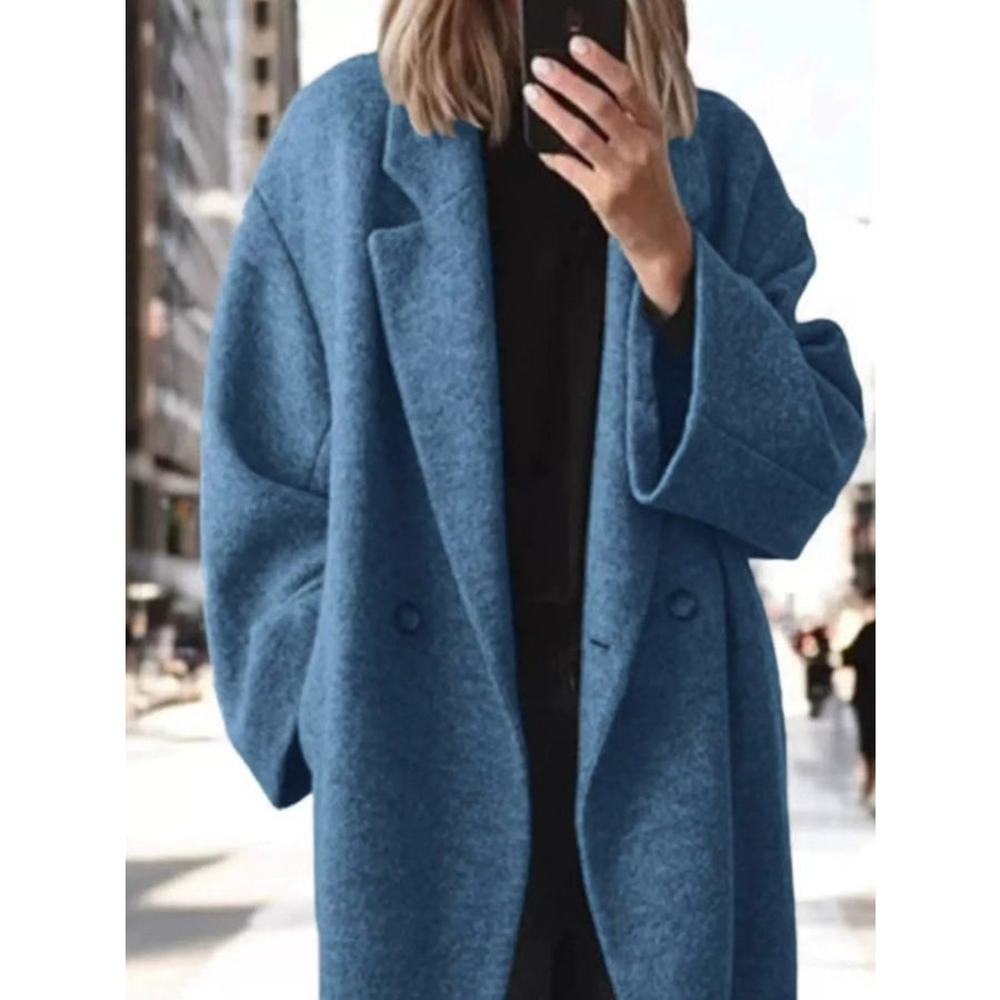Full Size Lapel Collar Wool Blend Longline Coat Plus Size Apparel and Accessories